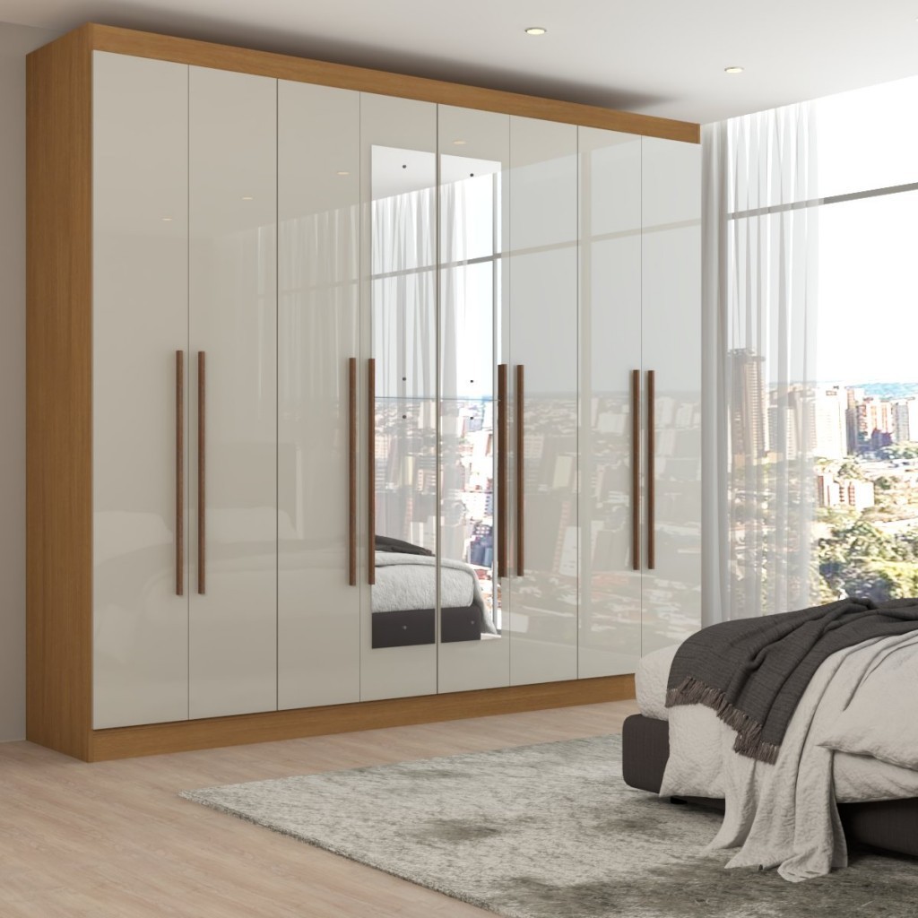Guarda-Roupa Casal Ele e Ela 8 Portas 8 Prateleiras com Espelho Cinamomo/Off White - Panorama Móveis em Oferta na Shopee