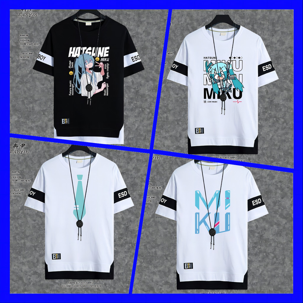 Moda Masculina E Feminina Camiseta De Rua Manga Curta Estilo Japonês Hatsune Miku Print tees Tamanho