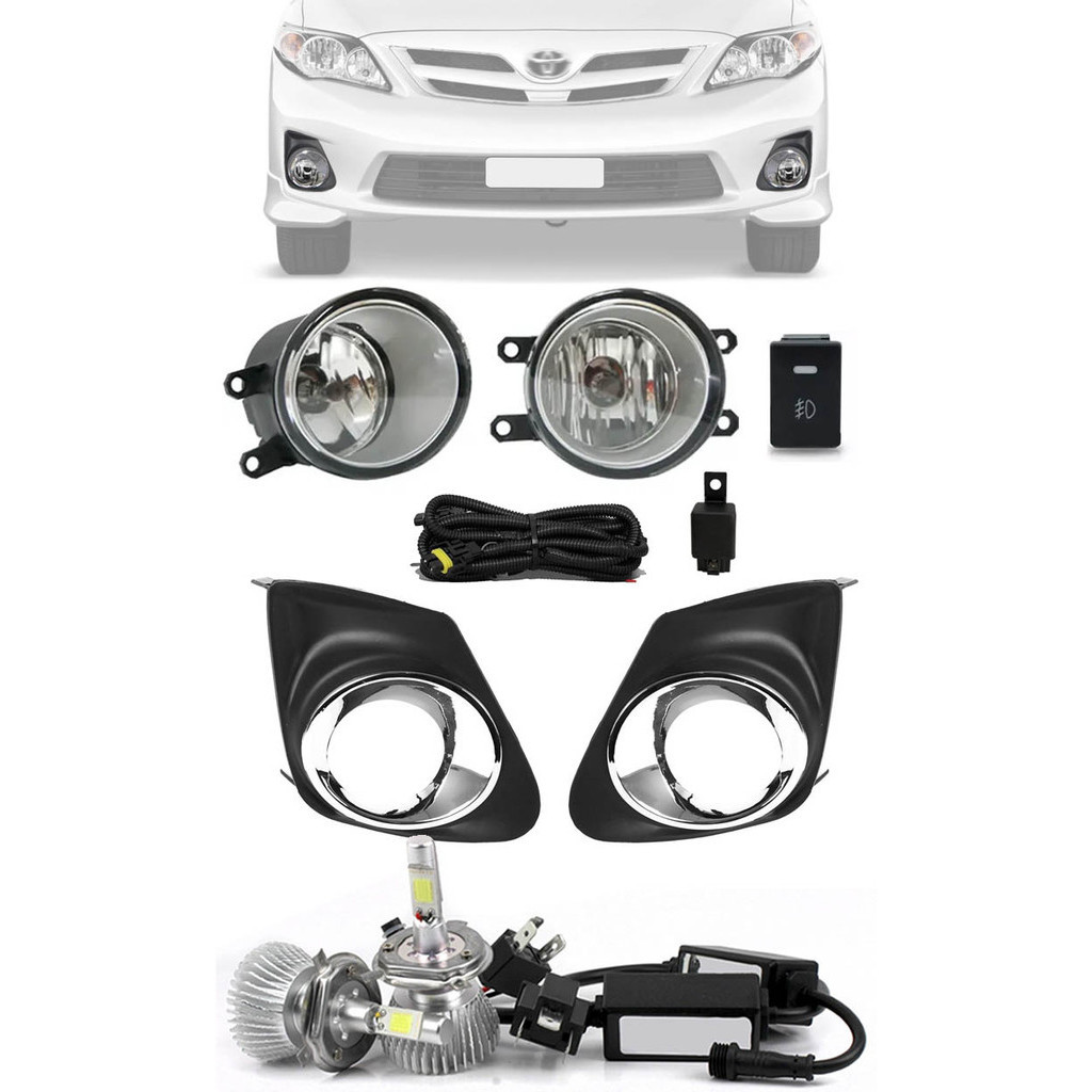 Kit Farol de Milha Neblina Toyota Novo Corolla 2012 2013 Aro Cromado + Kit Lâmpada Super Led 6000k
