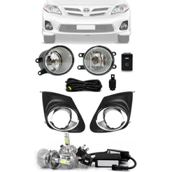Kit Farol de Milha Neblina Toyota Novo Corolla 2012 2013 Aro Cromado + Kit Lâmpada Super Led 6000k