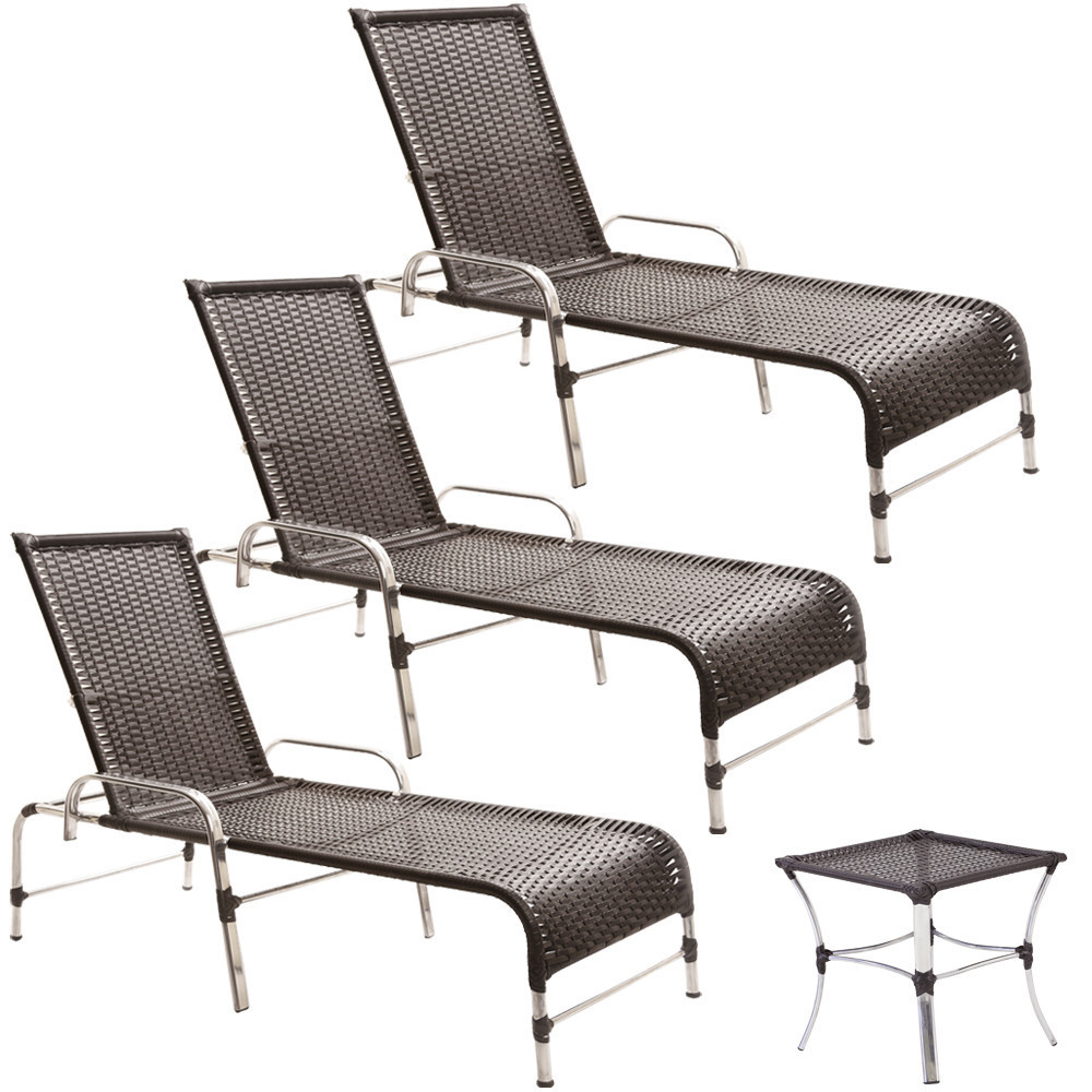3 Espreguiçadeiras Catar com Mesa Garden para Piscina, Varanda, Área, Jardim e Lazer - Trama Original