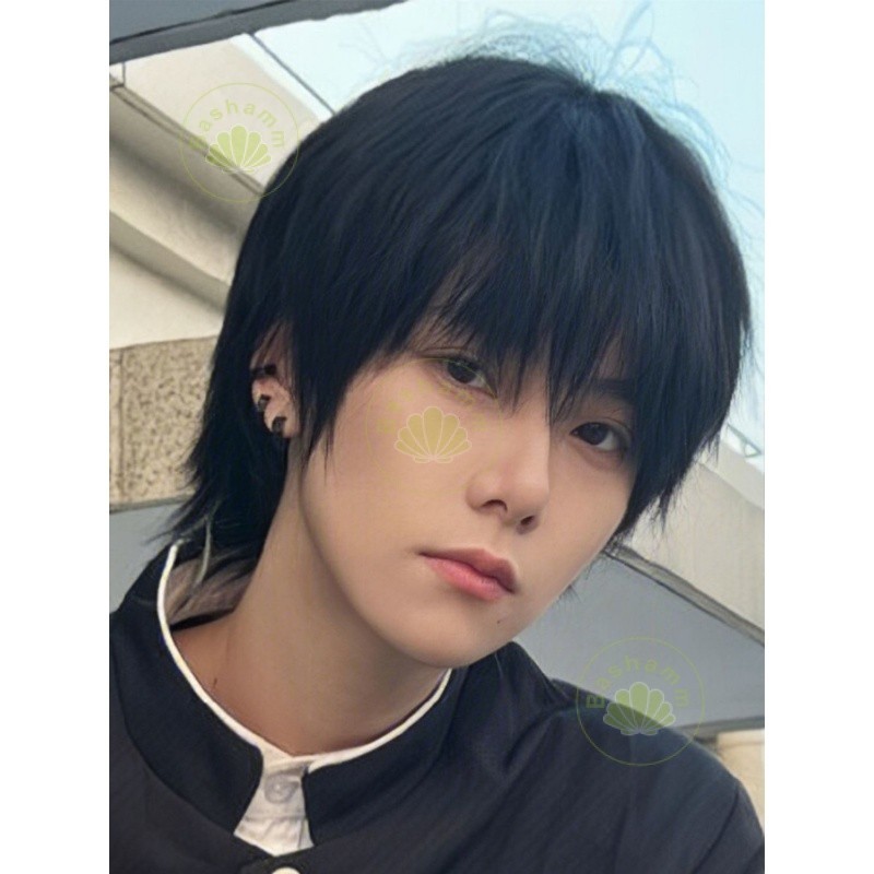 Peruca de cauda de lobo de Bashamm Peruca de cauda de lobo masculino japonês Differências de cabeça de peixe Qi Liu Hai anime estilo de fotografia, adereços de vestir fofos conjuntos de cabelo inteiros