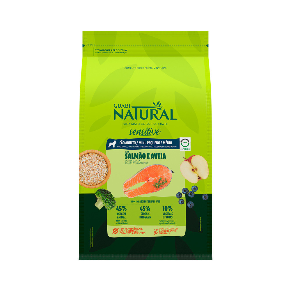 Racao Guabi Natural Sensitive Caes Adultos Mini, Pequeno e Medio sabor Salmao 2,5kg