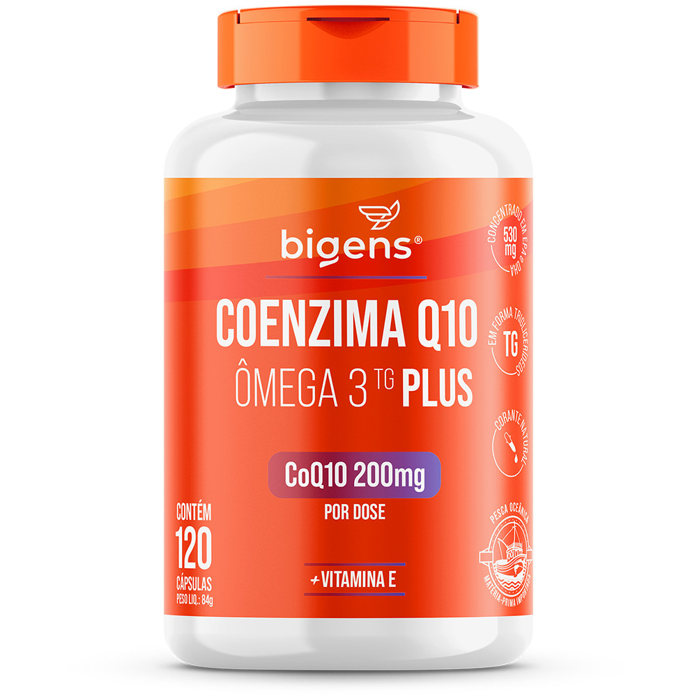 BIGENS COENZIMA Q10 200MG + ÔMEGA 3 TG PLUS VIT E 120 CAPS em Oferta na Shopee