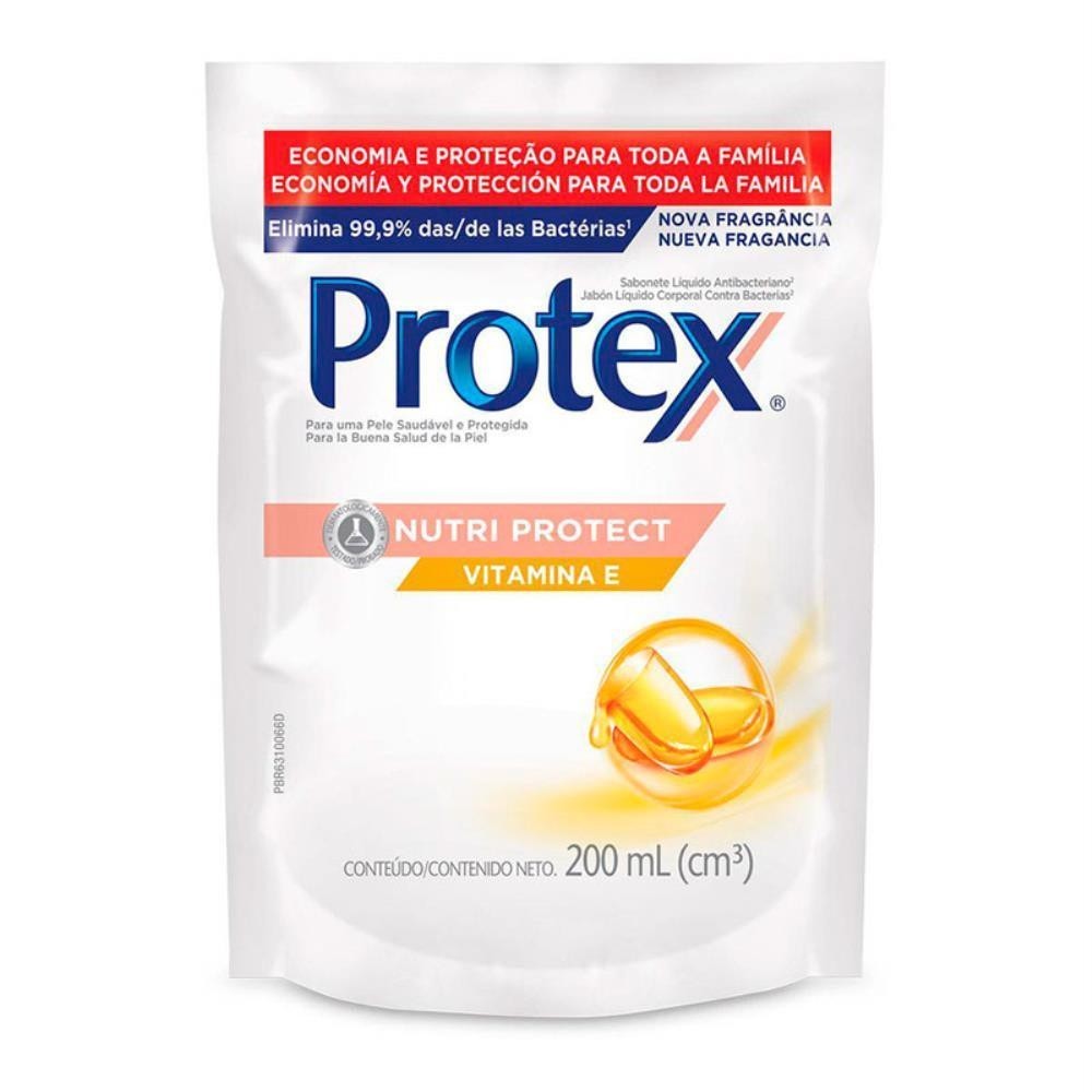 PROTEX SABONETE LÍQUIDO REFIL NUTRI PROTECT VITAMINA E COM 200ML em Oferta na Shopee