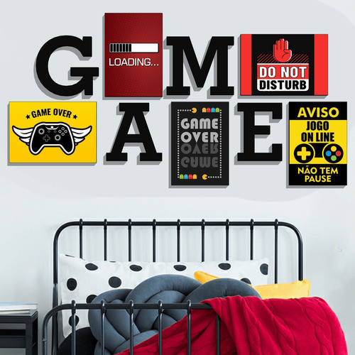 Kit Quadros Placas Gamer Vídeo Game E Escrita Game Mdf