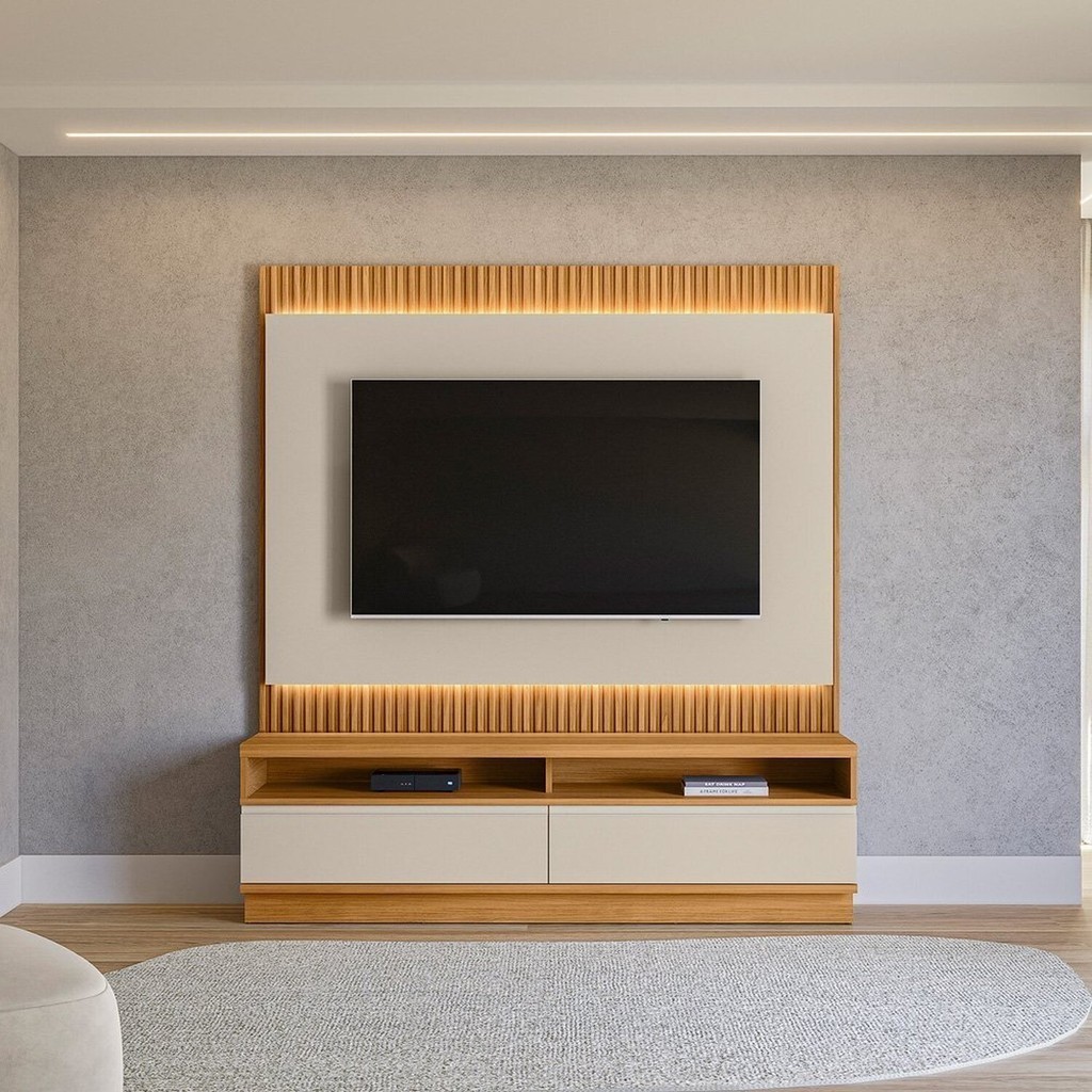 Rack com Painel para TV até 70 Polegadas com Ripado e Led 180cm São Paulo 180 - Home & Living