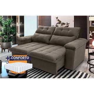 Sofá Retrátil Reclinável Verona 2,00m Suede Velut Tabaco Molas Ensacadas - King House em Oferta na Shopee