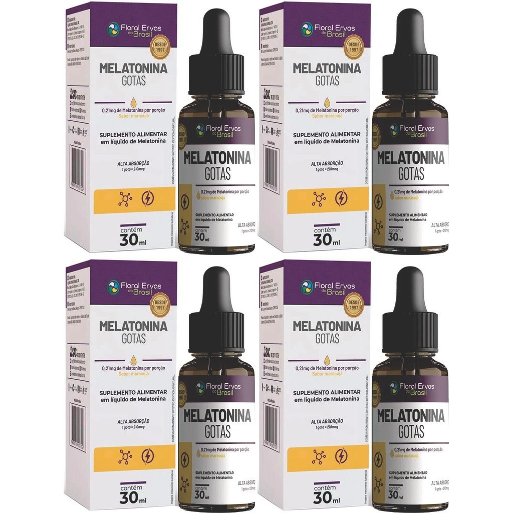 Melatonina 0,21 mg  30 ml  gotas Suplemento sono 4 frascos