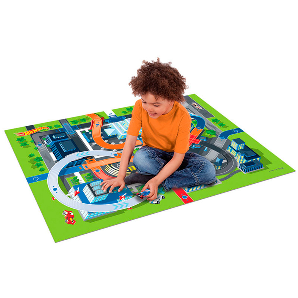 Carrinho Hot Wheels Com Tapete Infantil Hot Wheels Espumado 90x120cm Especial Colecionável Toyng