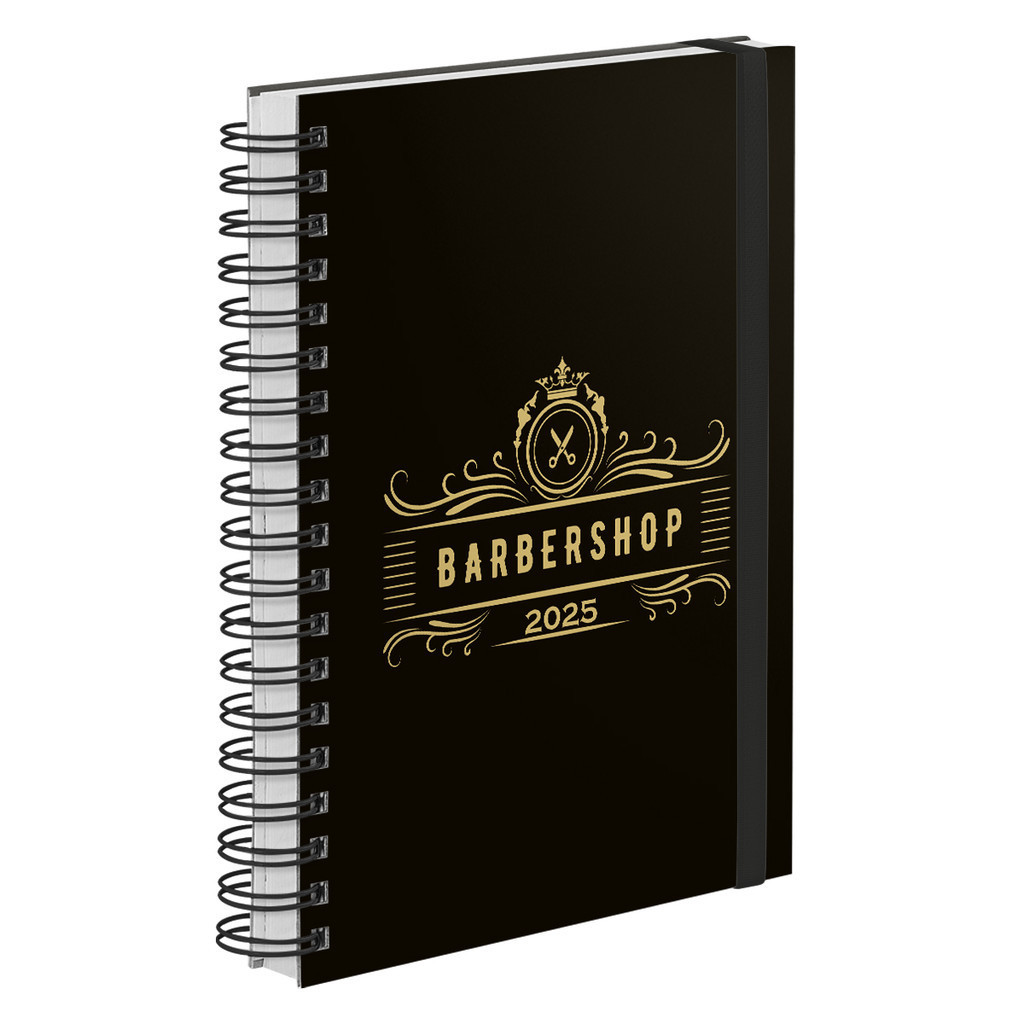 Agenda 2025 Comercial Plus Barbearia Barbershop Preto Ouro 18x24,5cm