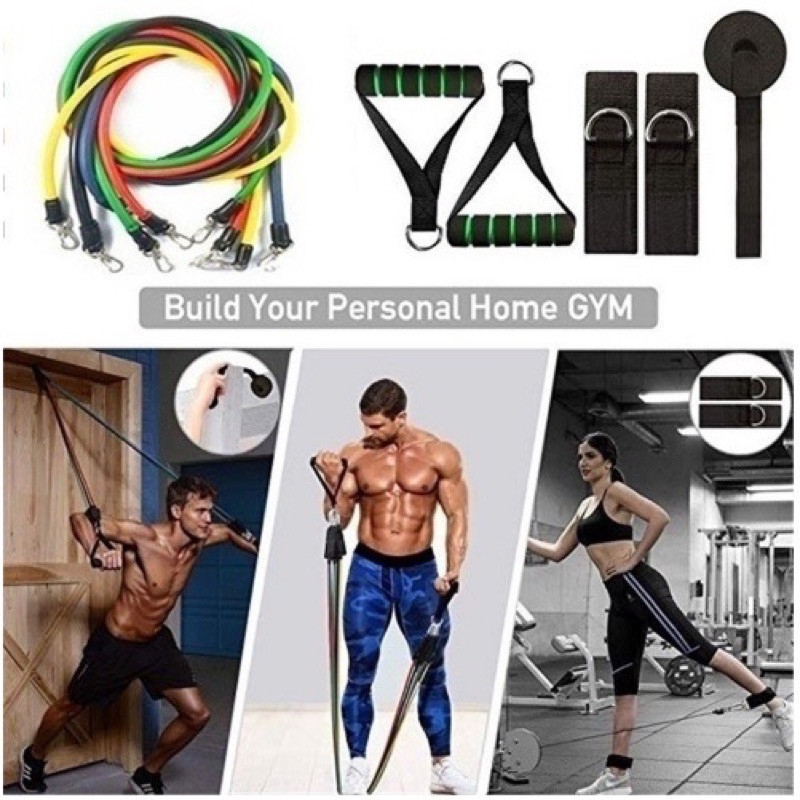 Imagem Kit Completo De Elástico Extensor 11 Itens Para Treino Academia Exercícios Em Casa Band Home Fit Musculação Forte Lolita