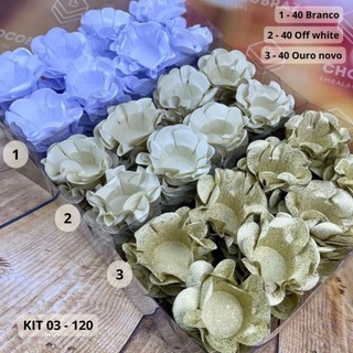KIT 120 Forminhas Para Doces Finos BRANCO + OFF WHITE + OURO em Oferta na Shopee