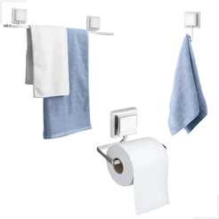 Kit 3 Peças Banheiro Papeleira Gancho Toalheiro De Banho Adesivo 3m Cromado Fixação Dupla Face Arthi