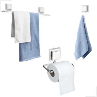 Kit 3 Peças Banheiro Papeleira Gancho Toalheiro De Banho Adesivo 3m Cromado Fixação Dupla Face Arthi em Oferta na Shopee