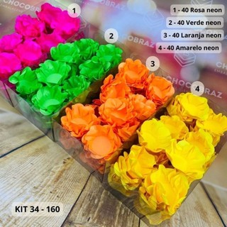 KIT 160 Forminhas Para Doces Finos ROSA NEON + VERDE NEON + LARANJA NEON + AMARELO NEON em Oferta na Shopee