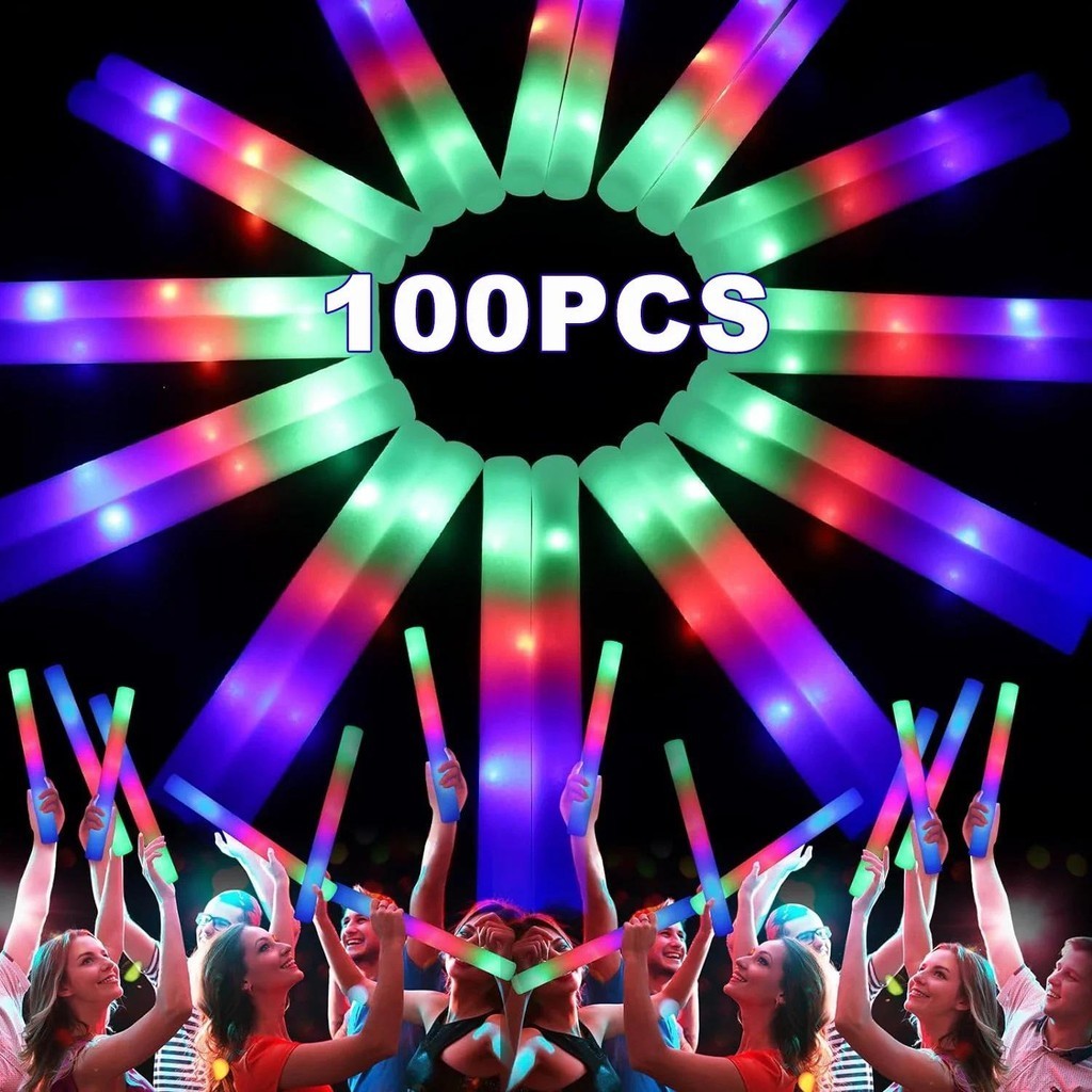 100PCS LED Glow Sticks A Granel Colorido RGB Foam Stick Cheer Tube Luz Escura Para O Natal Suprimentos Festas De Aniversário De Casamento