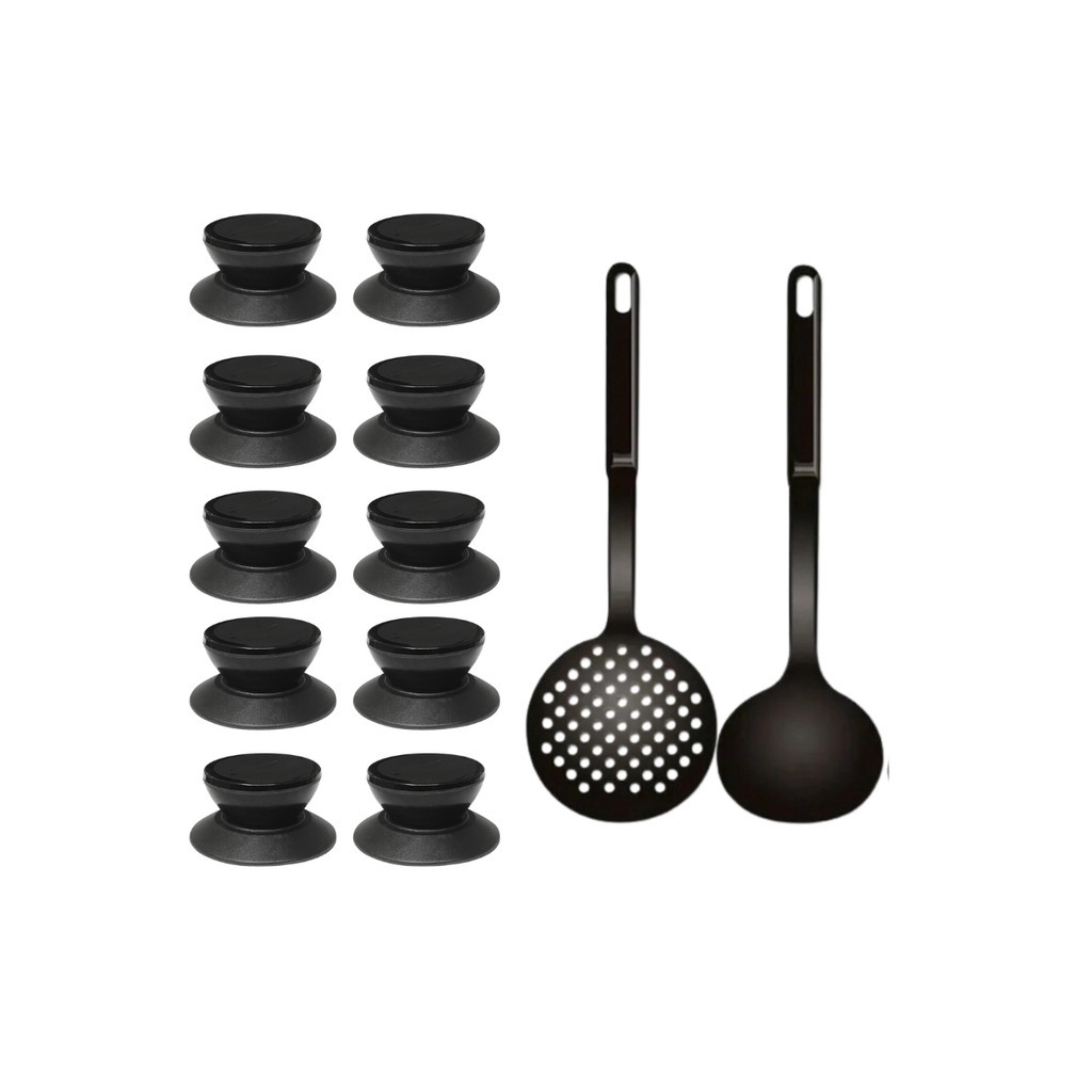 KIT Pomel Puxador Pegador 10 Peças P/tampa De Panela E Frigideira + escumadeira e concha