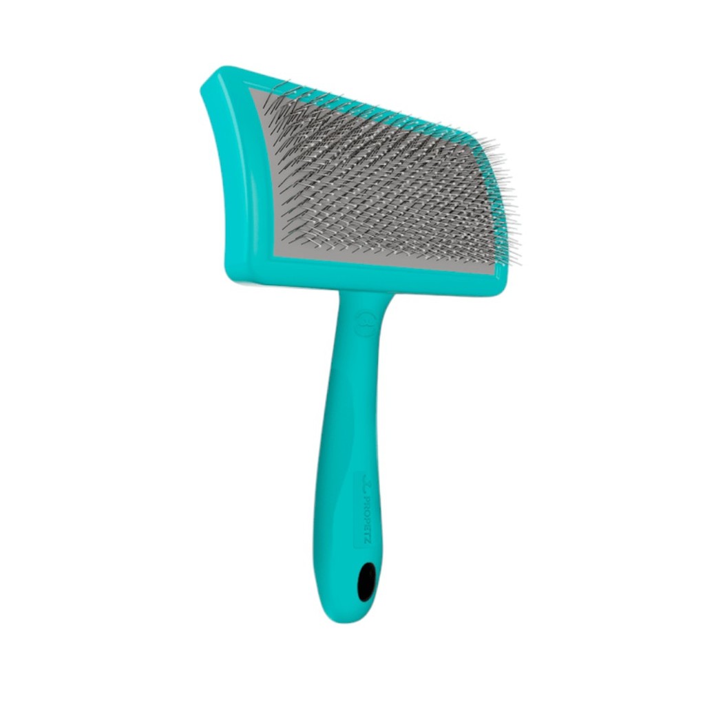 Rasqueadeira Curva Média Propetz Para Cães E Gatos Cerdas Aço Inox Azul