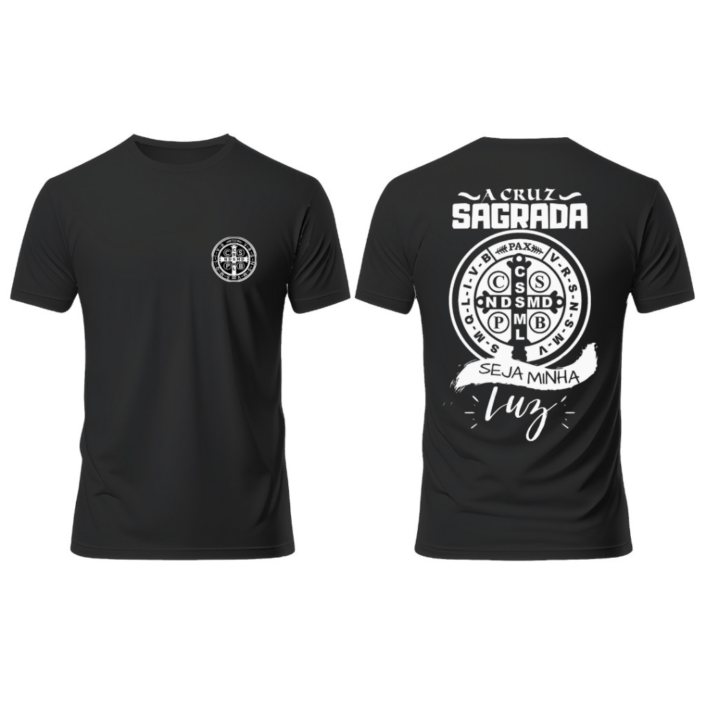 camisa Camiseta camisa catolica estampada a cruz sagrada seja minha luz 2