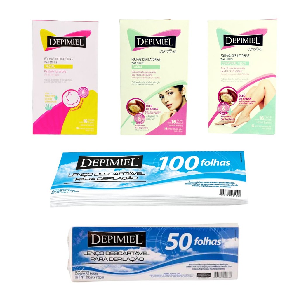 Folhas E Lenço Facial E Corporal Depilatório Depimiel em Oferta na Shopee