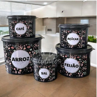 Kit de potes para mantimentos com 5 peças de plástico para cozinha em Oferta na Shopee