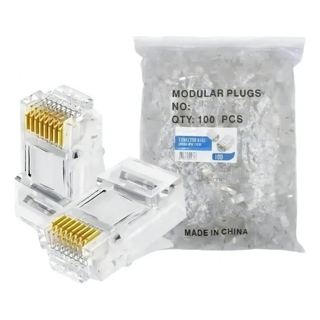 Kit 100 Conector Rj45 Cat5e Banho De Ouro Cabo De Rede 100 em Oferta na Shopee
