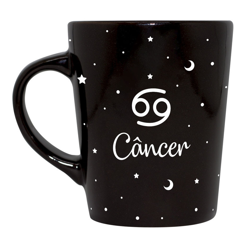 Caneca Chá, Café, Chocolate Quente Signo Cancer Preto 270ml
