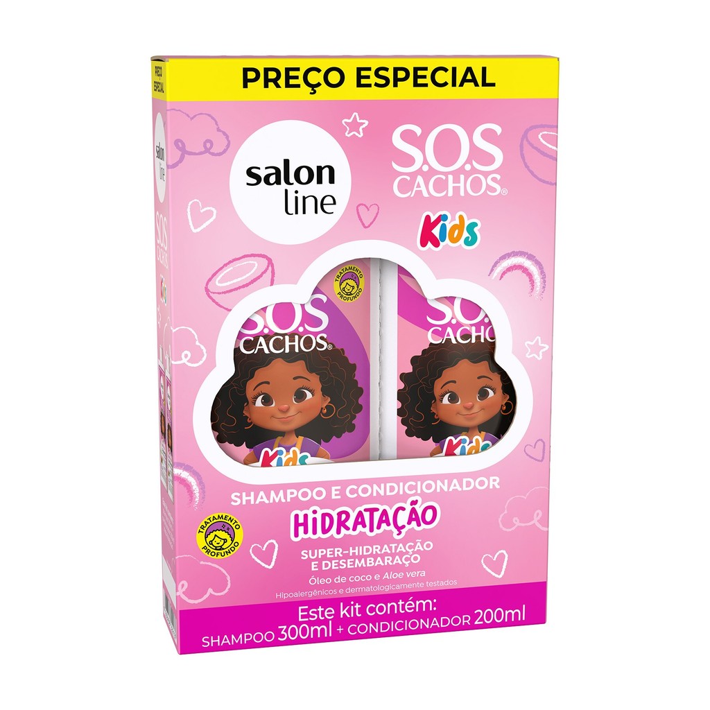 Kit Shampoo 300ml + Condicionador 200ml SOS Cachos Kids Hidratação em Oferta na Shopee