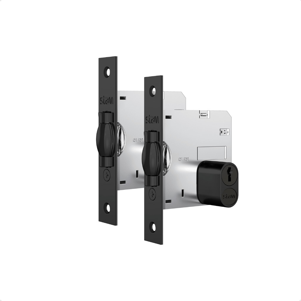 Kit 2 Fechadura 1005 Externa Quadrada Preto Fosco 85mm Stam