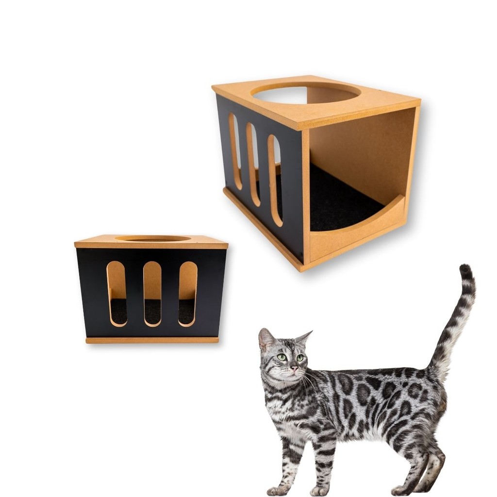 Caminha de Gato Toca REFORÇADO MDF 15MM Com Carpete Casinha de Gato Suspensa Linhas Verticais