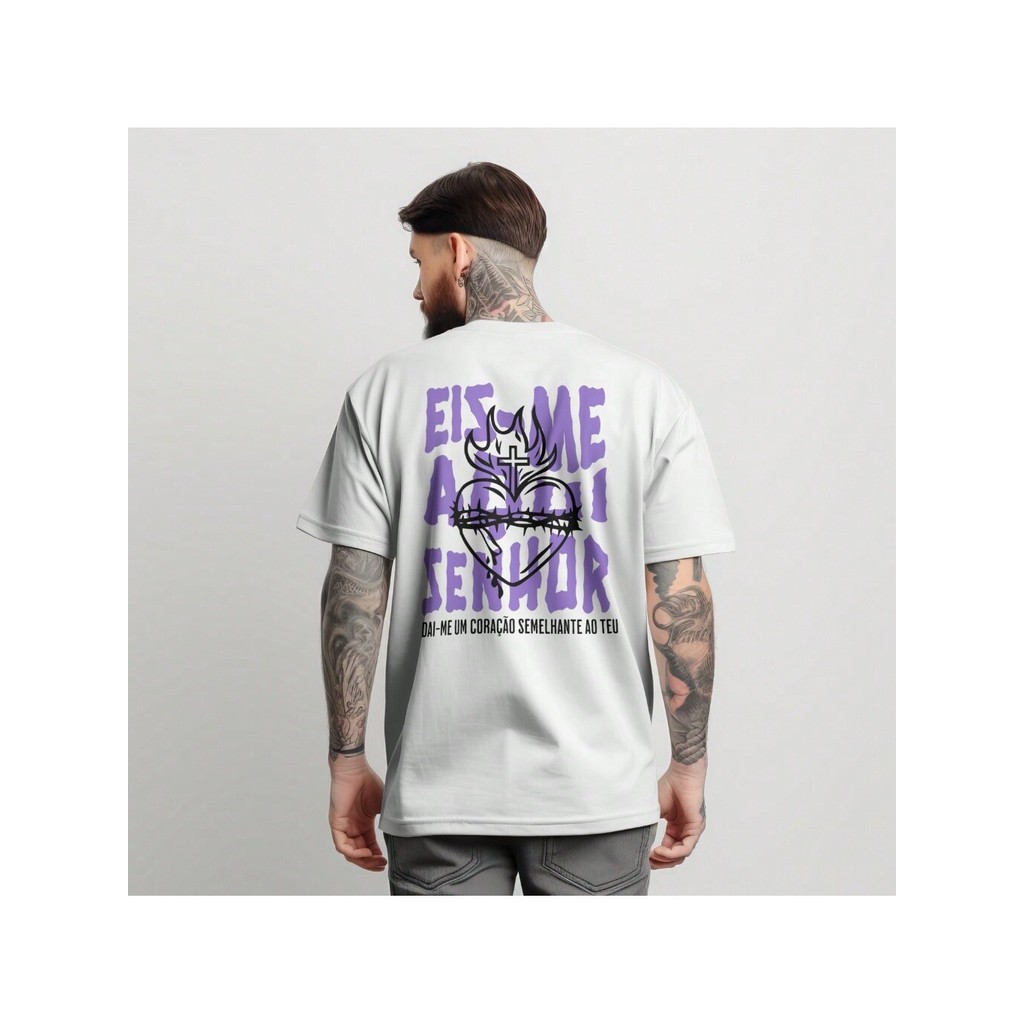Camiseta Oversized Streetwear Camisa Unisex Religiosa Eis-me Aqui Senhor Colo de