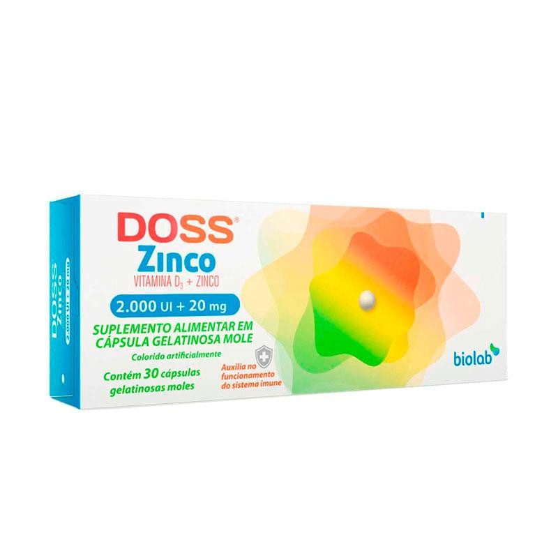 Suplemento Alimentar Doss Zinco 2.000 UI + 20mg 30 Cápsulas Gelatinosas Moles em Oferta na Shopee