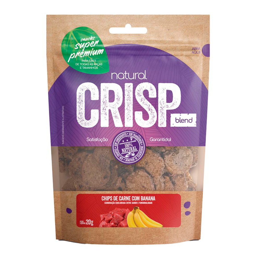 Petisco Snack Natural Crisp Blend Para Cães Chips Carne com Banana 20g - Pets