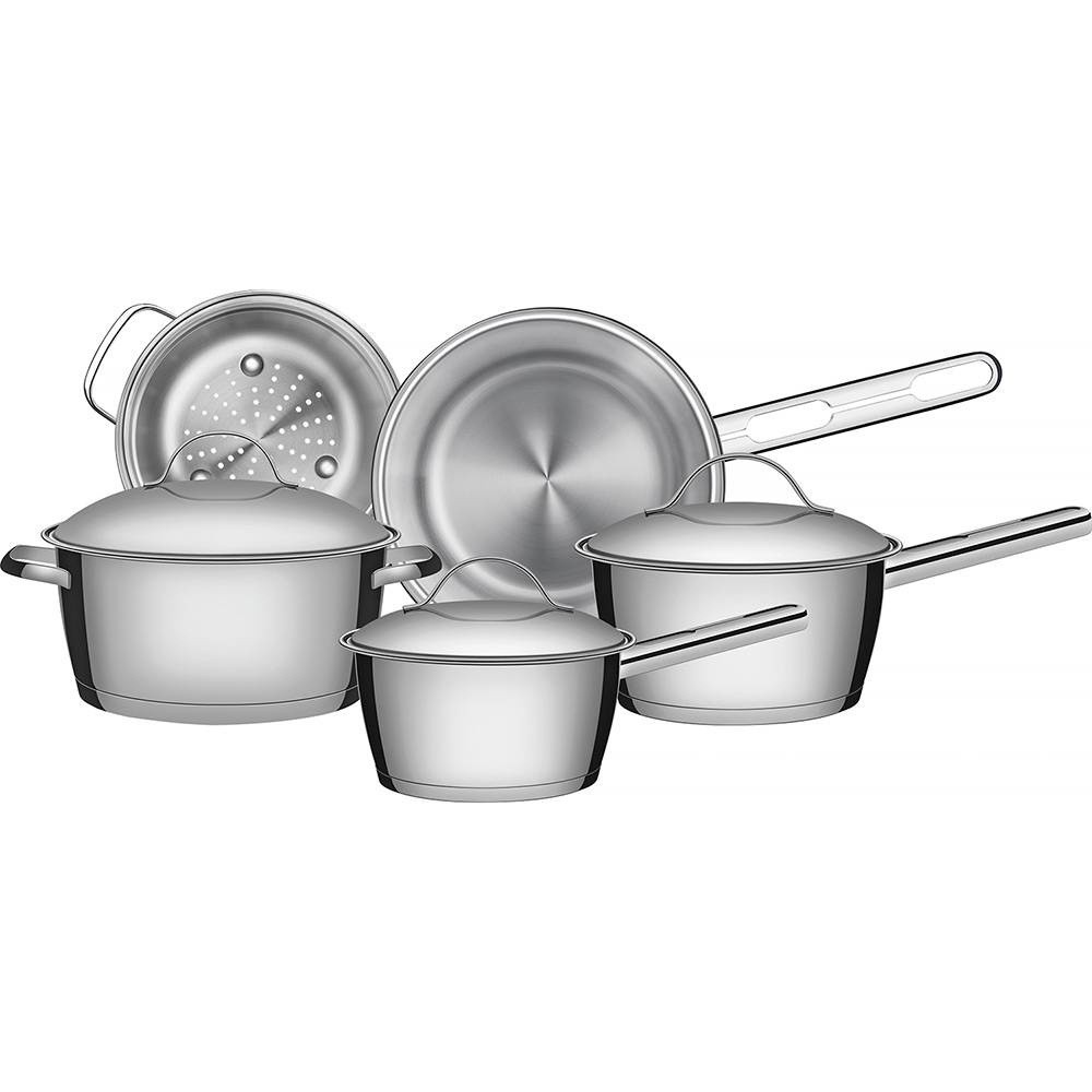 Jogo de Panelas de Aço Inox Indução Tramontina 5 Peças Allegra em Oferta na Shopee