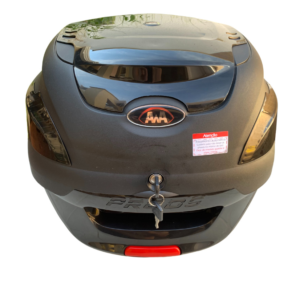 Bau Moto Bauleto Tampa Preto Brilhante 41 Litros Versão Fixação Universal Lente Black