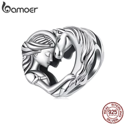 Bamoer 925 Sterling Sliver Charme Cavalo Amante Menina Pingente DIY Para Pulseira Presentes