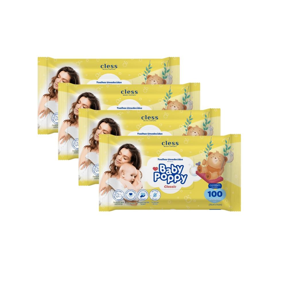 Kit Lenço Umedecido Baby Poppy Classic 400 lenços (4x100)