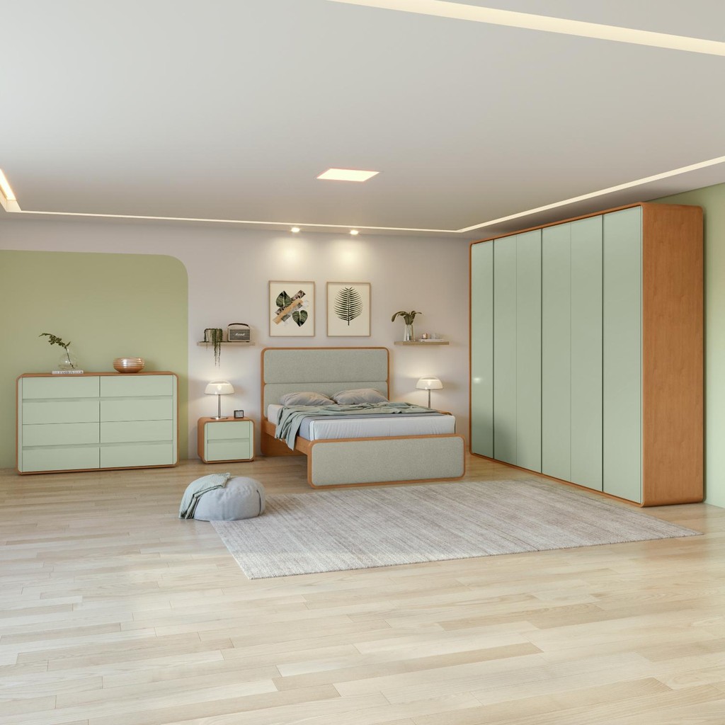 Dormitório Completo Casal Easy Like Amendoa Clean/Salvia - Home & Living
