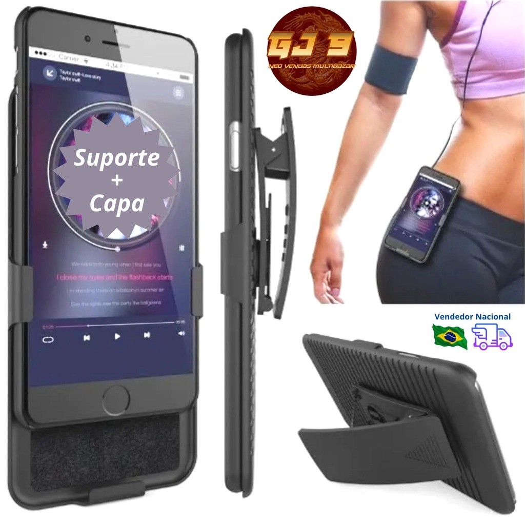 iPhone 7/8 Plus 12 Pro Max 13 Pro Max 14 Pro Max Capa + Suporte de Cintura cinto Belt Clip