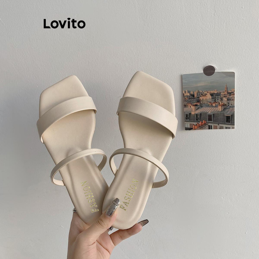 Lovito Sandália plana confortável antiderrapante lisa casual para mulheres LFA34554 - Women Shoes