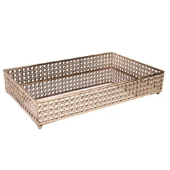 Bandeja com Espelho 32cm Versalhes Dourada Metal Wolff para Decoração Mesa Aparador Banheiro Quarto Organização Elegante