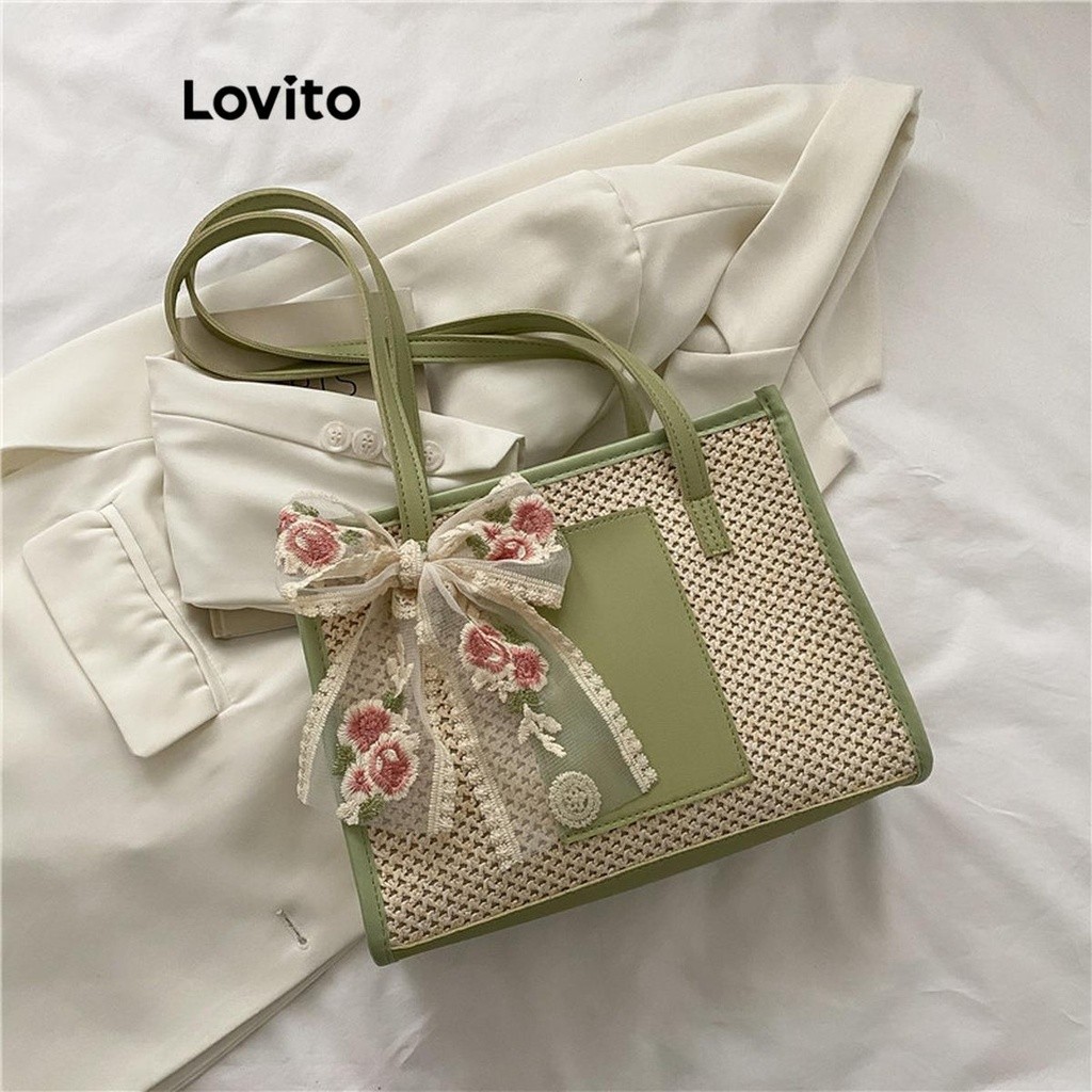 (Trendy) Lovito Casual Simples Moda Trança Bolsa de Ombro Grande Capacidade Bolsa de Ombro Tote para Mulheres LFA51515 em Oferta na Shopee