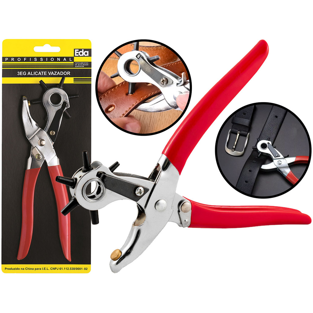 Alicate Vazador Furador Para Couro Eva Chinelo Borracha Cinto Com 6 Bicos Cabo Emborrachado Eda em Oferta na Shopee