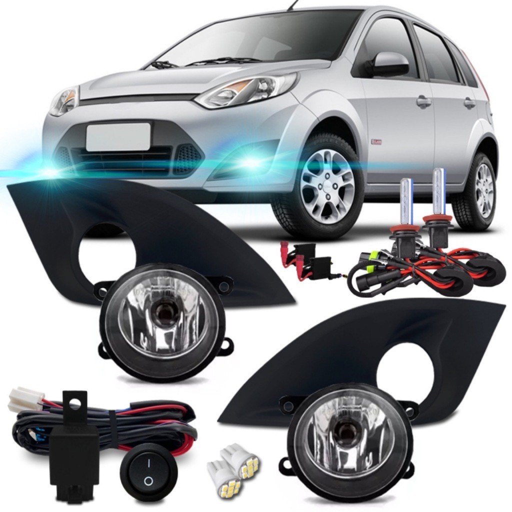 Kit Farol De Milha Fiesta Rocam 2010 2011 2012 2013 2014 + Xenon H11 8000k + Pingo De Led