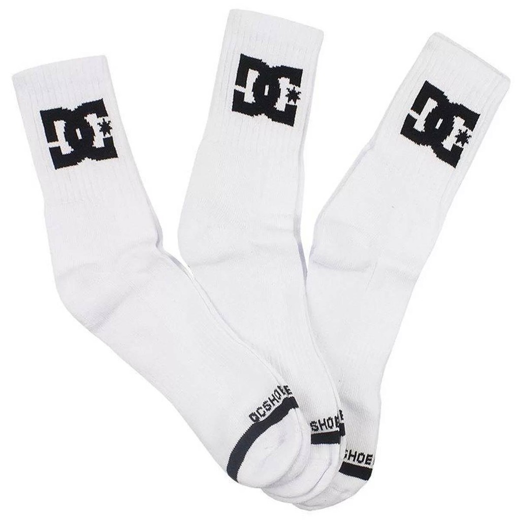 Meia Dc Shoes Kit 3 Cano Medio Branco em Oferta na Shopee