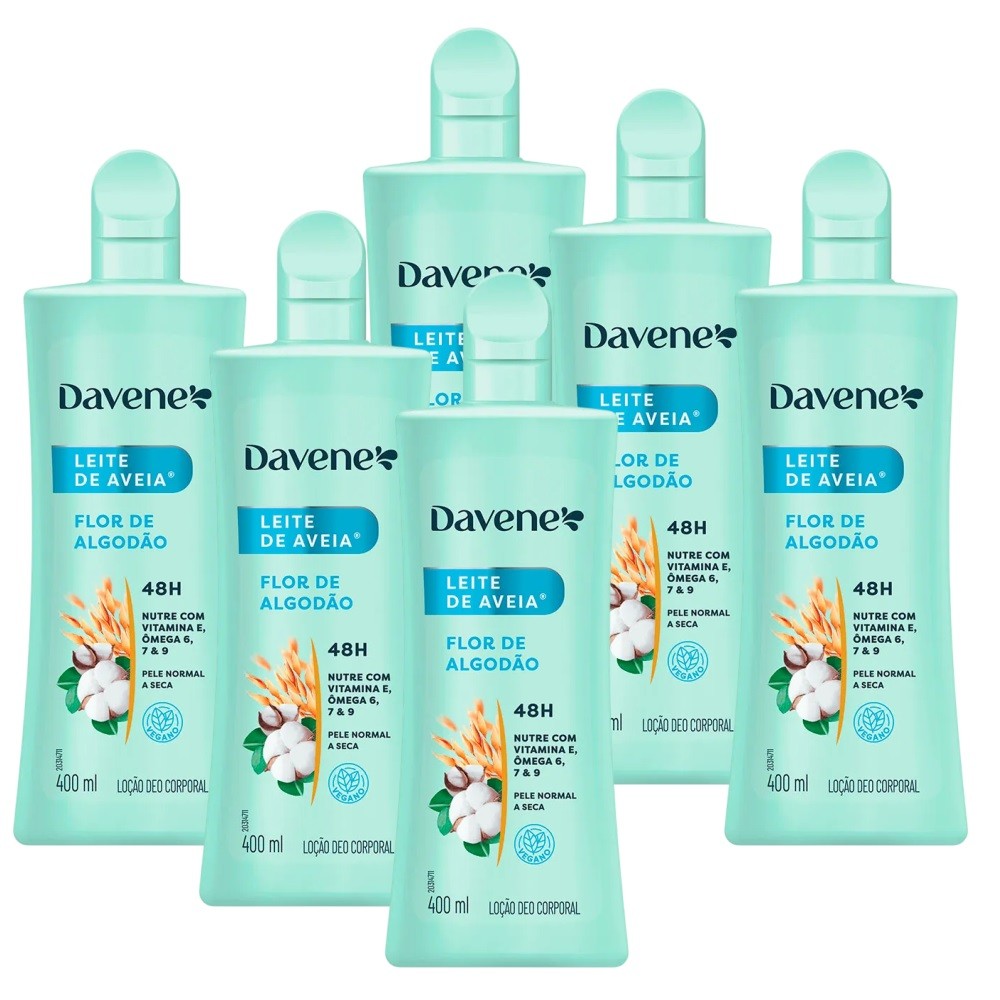 6 Hidratante Corporal Leite Aveia  Flor Algodão 400ml Davene