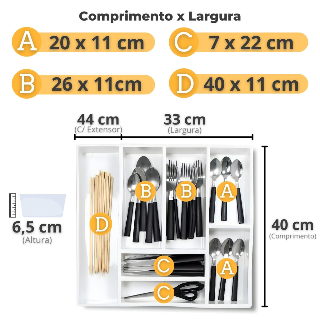 Organizador Talher Branco C/ Extensor P/ Gaveta Modular — imagem 2 de 2