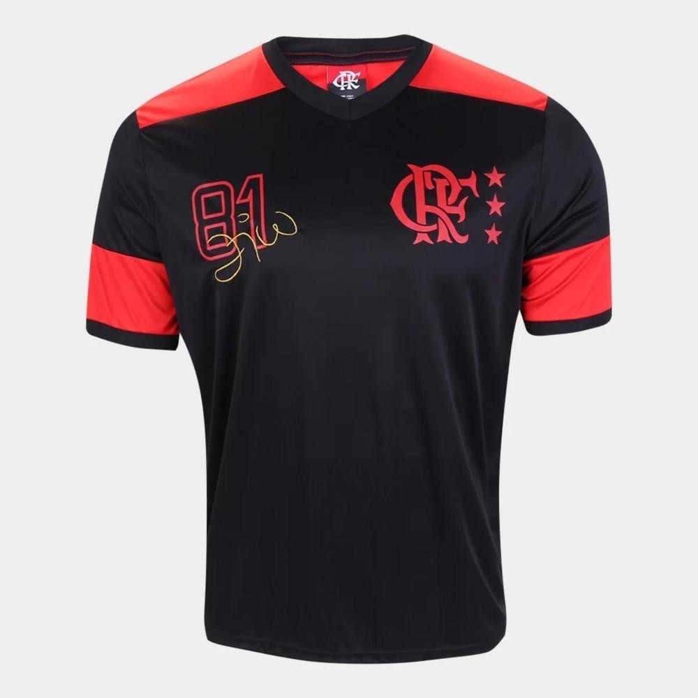 Camiseta Flamengo Retrô Zico Masculina - Preto e Vermelho - Men Clothes