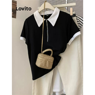 Lovito Camiseta Feminina Casual Com Zíper Colorblock Liso LNE50306